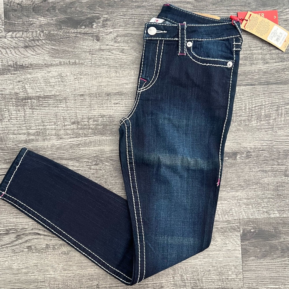 NWT True Religion SUPER Skinny BIG T Natalie Women's Stretch Jeans w/Flap Sz 30